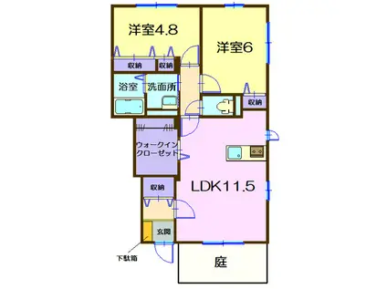 アドラブール富岡A(2LDK/1階)の間取り写真
