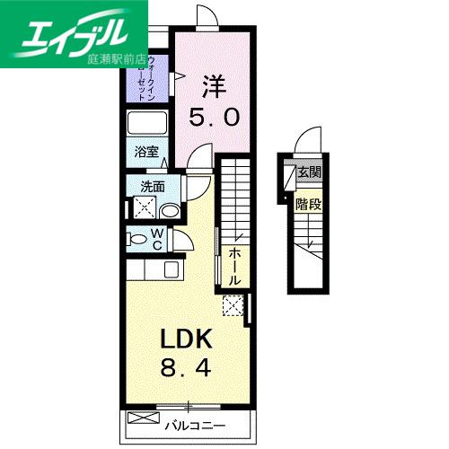 サンフラワーK(1DK/2階)の間取り写真