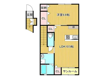 シエロアスル(1LDK/2階)の間取り写真
