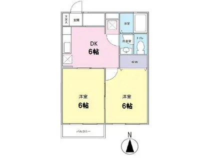 ソリアード本町(2DK/1階)の間取り写真