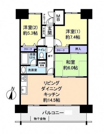 アスレ東原II番館(3LDK/3階)の間取り写真