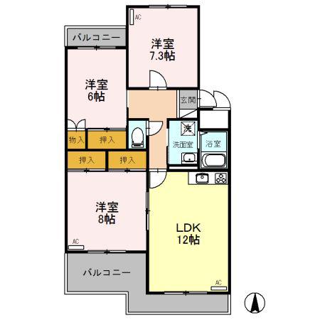 ファランドール井野(3LDK/2階)の間取り写真