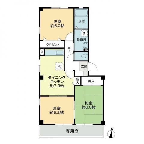 フォブール加茂(3DK/1階)の間取り写真