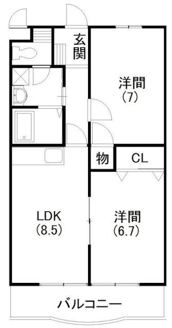 ハミング白木(2LDK/2階)の間取り写真