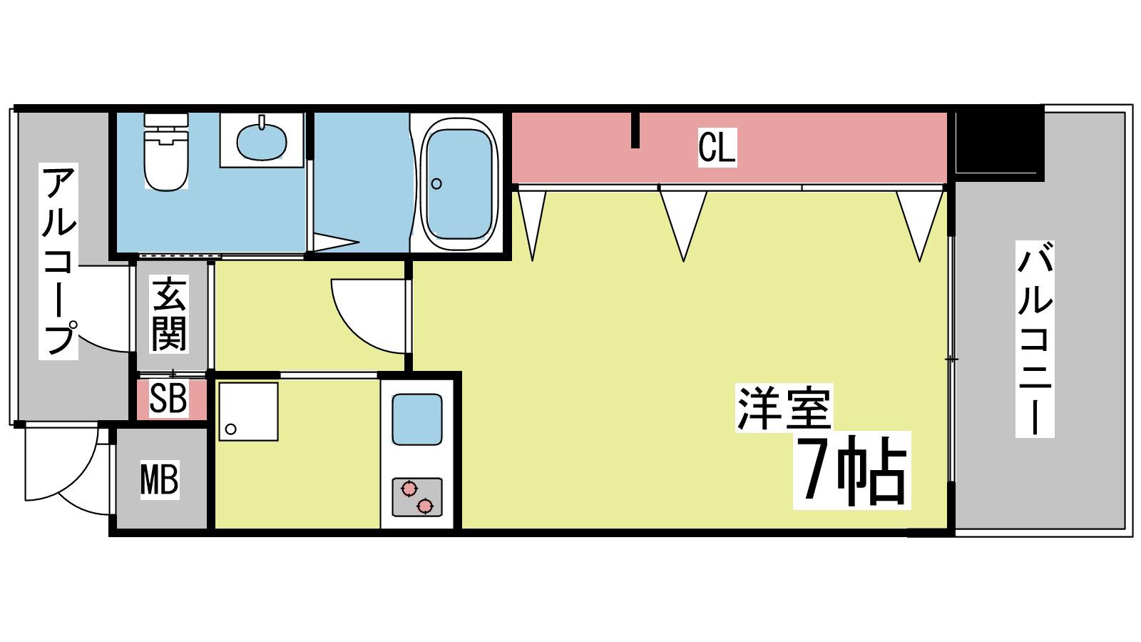WOB六甲道(1K/4階)の間取り写真