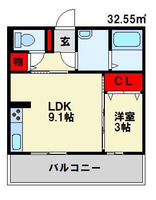 クレッシェンド大浦(1LDK/1階)の間取り写真