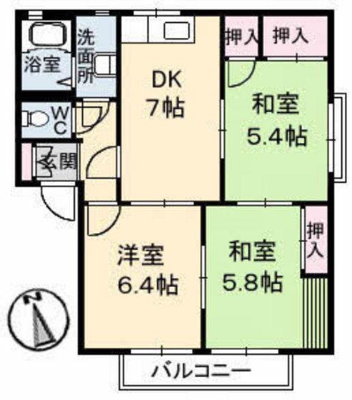 サントークTANABE A棟(3DK/2階)の間取り写真