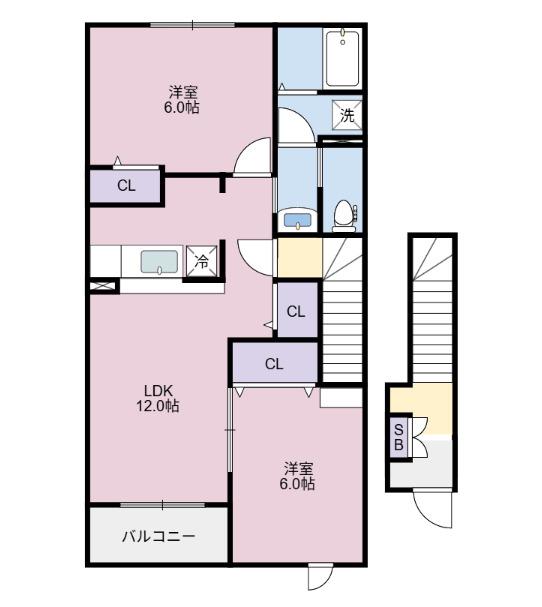 パルトネール吉永C(2LDK/2階)の間取り写真