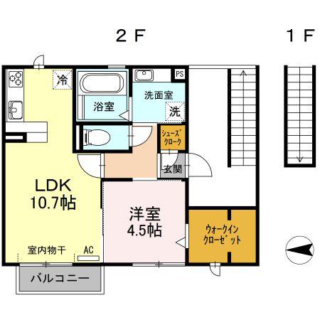 名鉄豊田線 豊田市駅 バス乗車時間:13分 最寄りバス停で下車 徒歩6分 2階建 築10年(1LDK/2階)の間取り写真