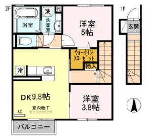 オリジンII(2LDK/2階)の間取り写真