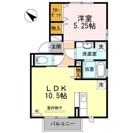 セジュール上ノ山II(1LDK/2階)の間取り写真
