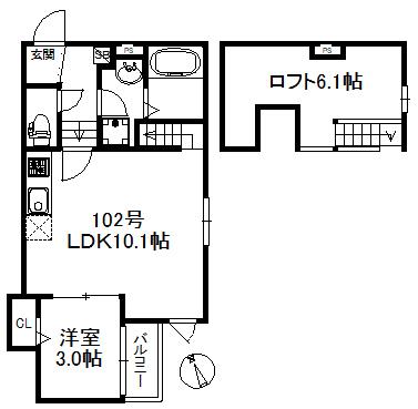 ポラリス小頭町(1LDK/1階)の間取り写真