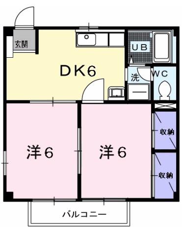 ドヌールドゥ(2DK/2階)の間取り写真