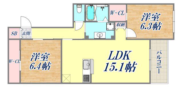 フォレスト香櫨園(2LDK/2階)の間取り写真