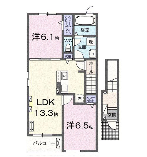 カーサ みなと(2LDK/2階)の間取り写真