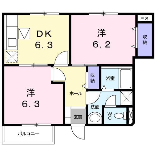 コンフォールK(2DK/1階)の間取り写真