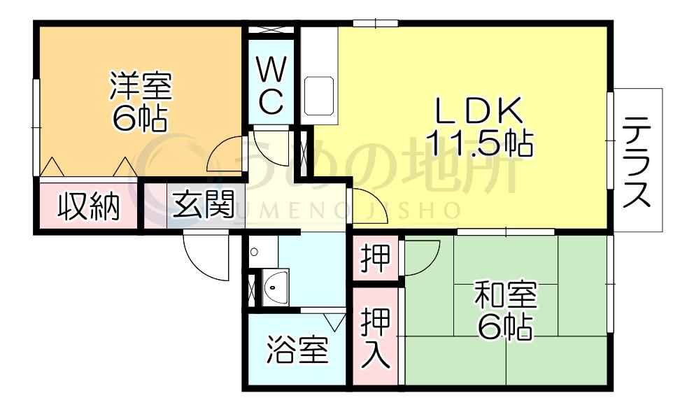 セジュールよあけ(2LDK/1階)の間取り写真