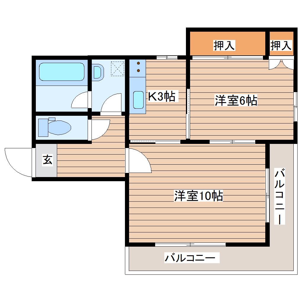ラバレー富沢(2K/2階)の間取り写真