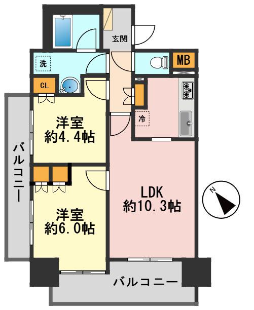 ナイスシティアリーナ新小岩(2LDK/15階)の間取り写真