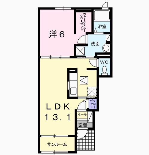 アイビーヒル A(1LDK/1階)の間取り写真