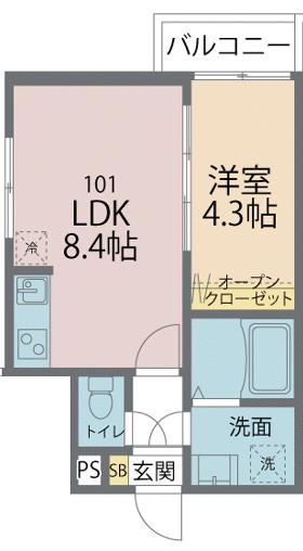 カインドネス八王子元本郷(1LDK/1階)の間取り写真