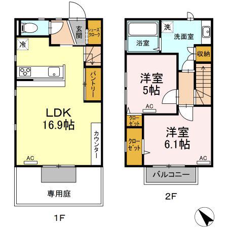 ワン・ディア・ガーデン(2LDK/1階)の間取り写真