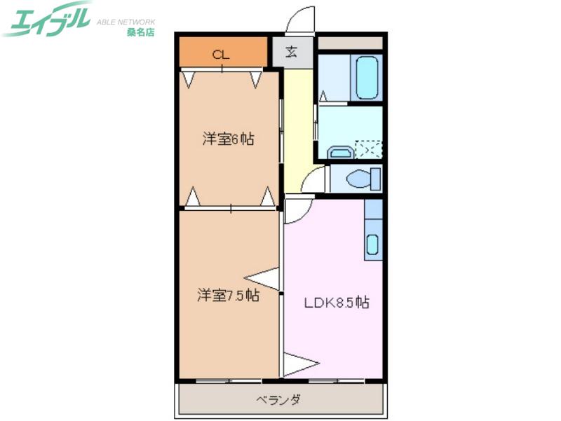 シャトレ桑名(2LDK/4階)の間取り写真