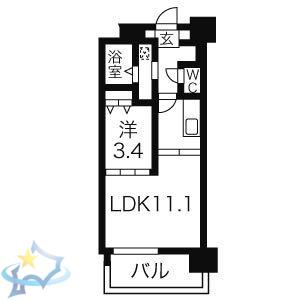 イリオス中島公園(1LDK/3階)の間取り写真