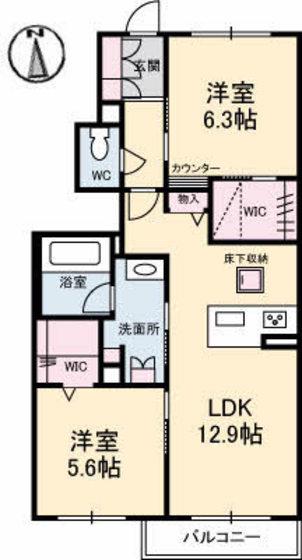 HILLS MIYAUCHI(2LDK/1階)の間取り写真