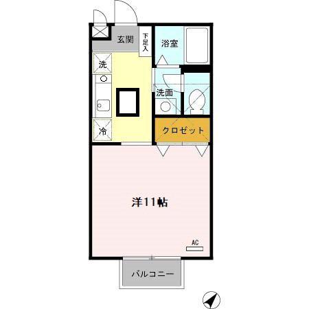 コートヴィラ(ワンルーム/2階)の間取り写真