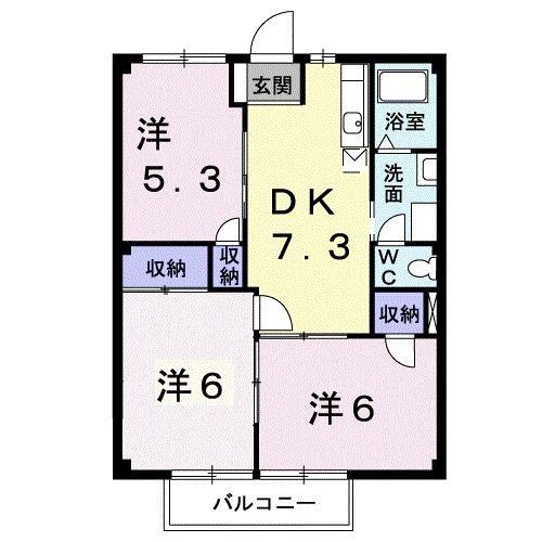 シティハイツ山田C(3DK/2階)の間取り写真