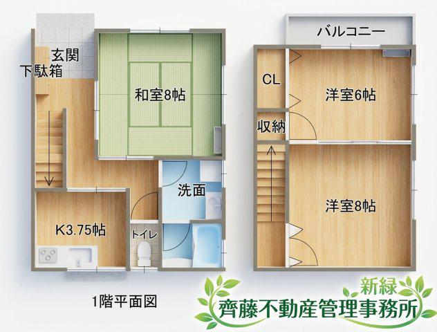 JR仙石線 陸前山下駅 徒歩6分 2階建 築25年(3DK/1階)の間取り写真
