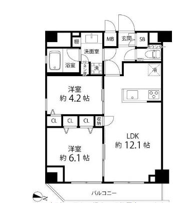 パークキューブ錦糸町 旧パークサイド錦糸町レジデンス(2LDK/6階)の間取り写真