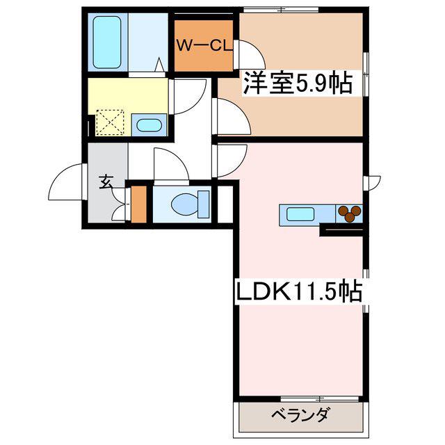 丸花見一号館(1LDK/1階)の間取り写真