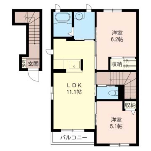 グリーンパティオA(2LDK/2階)の間取り写真