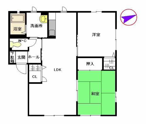 リバービューB棟(2LDK/1階)の間取り写真