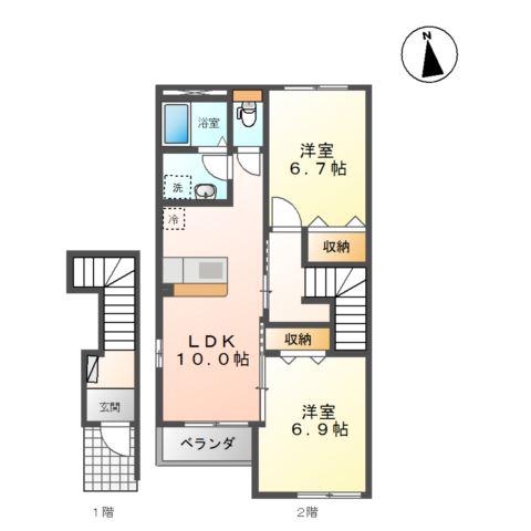 サンフィットフジマンC(2LDK/2階)の間取り写真