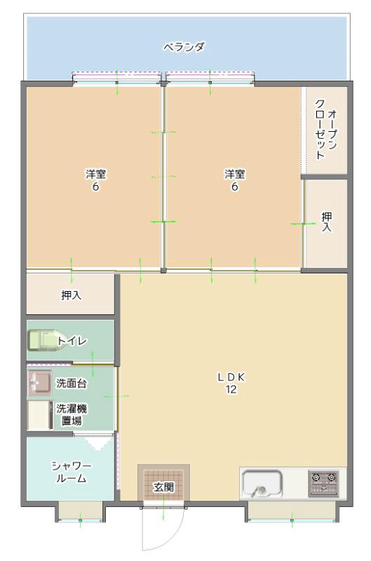 グリーンベルトセーキ(2LDK/2階)の間取り写真