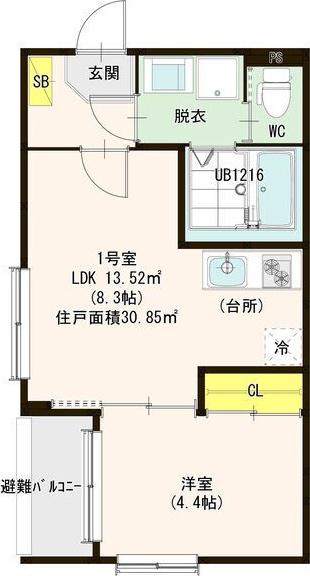 ラフテルR・Y(1LDK/2階)の間取り写真
