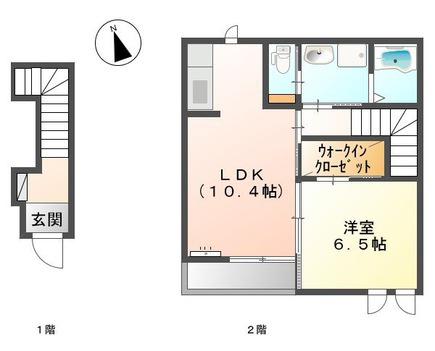 レユシール2(1LDK/2階)の間取り写真