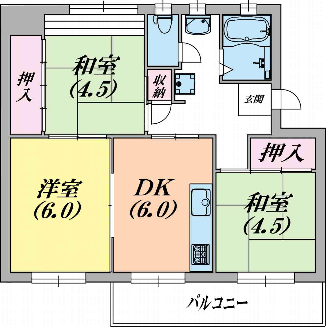 鈴蘭台第3団地3号棟(3DK/1階)の間取り写真
