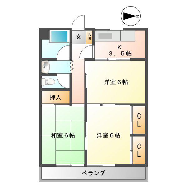 向陽ビル(3K/3階)の間取り写真