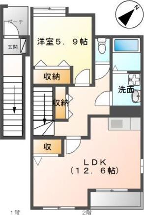 シャングリラ(1LDK/2階)の間取り写真