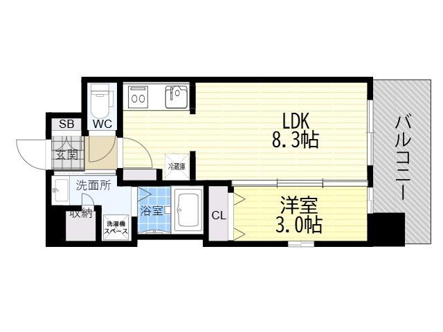 ライフフィールド北梅田 クラルス(1LDK/9階)の間取り写真