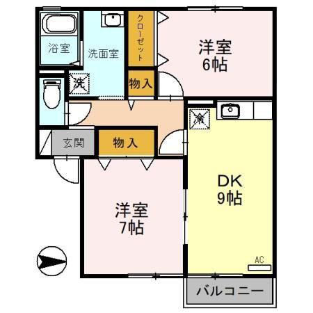 リヴェールハウス(2DK/1階)の間取り写真