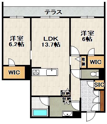 CELFENA 宝塚・川面 HAUTDEGAMME(2LDK/1階)の間取り写真