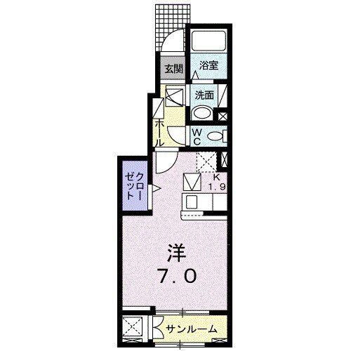 ピアチェーレ六本松(ワンルーム/1階)の間取り写真
