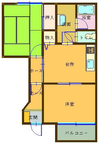 アビタシオンK(2DK/1階)の間取り写真