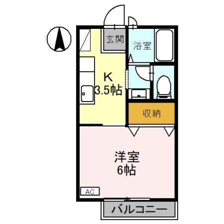 ウエストステージI(1K/2階)の間取り写真