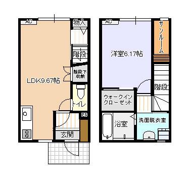 ビオラ野村B棟(1LDK/1階)の間取り写真